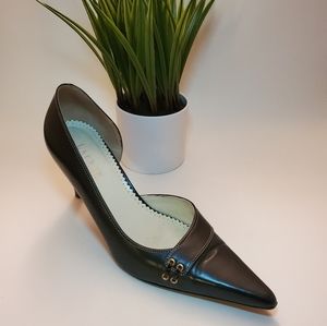 Ralph Lauren Womens Black Leather Pointy Pointed Toe Heels Pumps Shoes 9.5